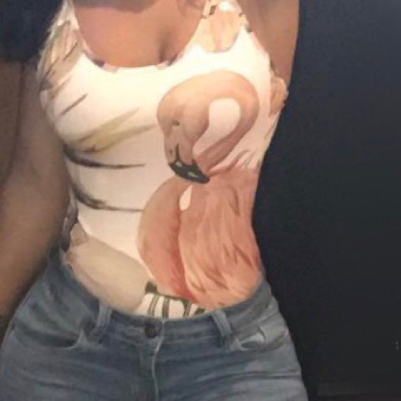 TopShop PETITE Flamingo Print Bodysuit - Picture 4 of 4